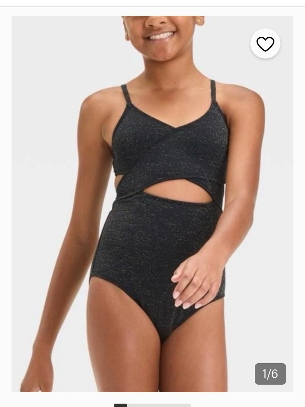 ART CLASS Little Girls' One Piece Swimsuit Black w/ Gold Shimmer Size S(6/7)